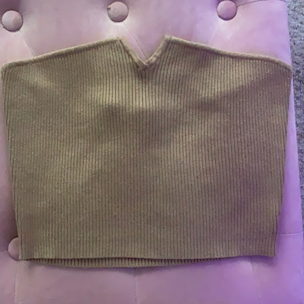 tan crop top with small v-neck